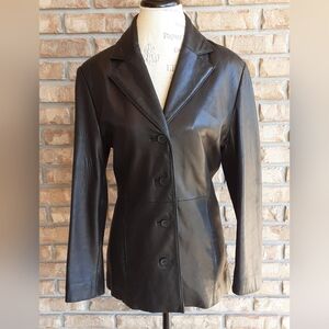 Adler Collection Y2K Vintage Black Leather Button Front Jacket